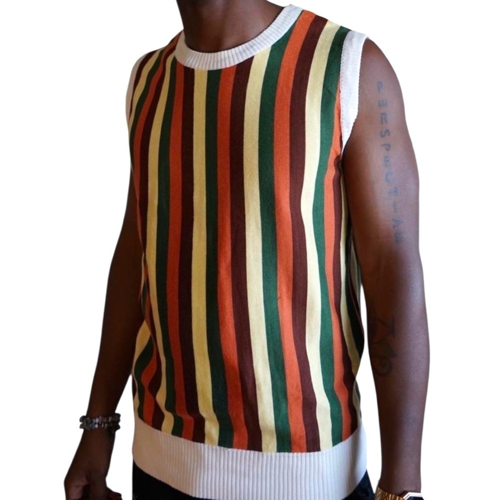 Men’s Standard Issue Striped Sweater Vest Size XL Crewneck Retro 70s inspired